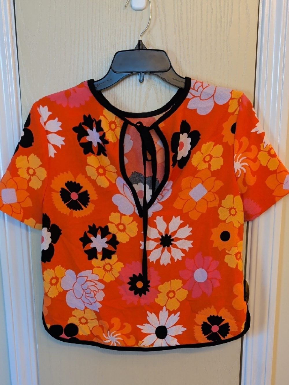 Victoria Beckham for Target Orange Floral Crepe Top Size XS | Retro Short Sleeve - Picture 3 of 8